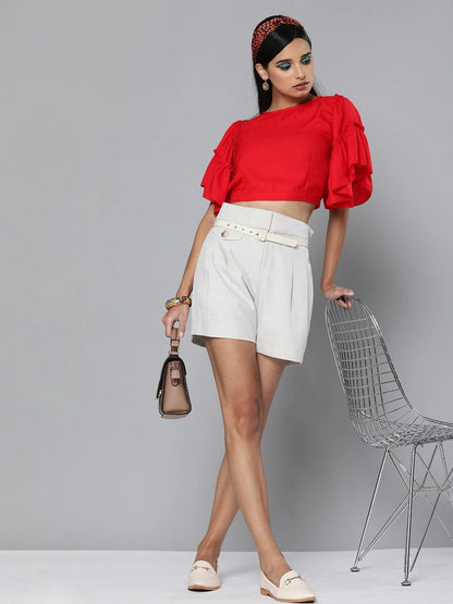 Women's Red Flare Sleeve Crop Top