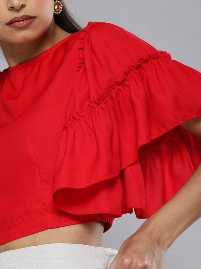 Women's Red Flare Sleeve Crop Top