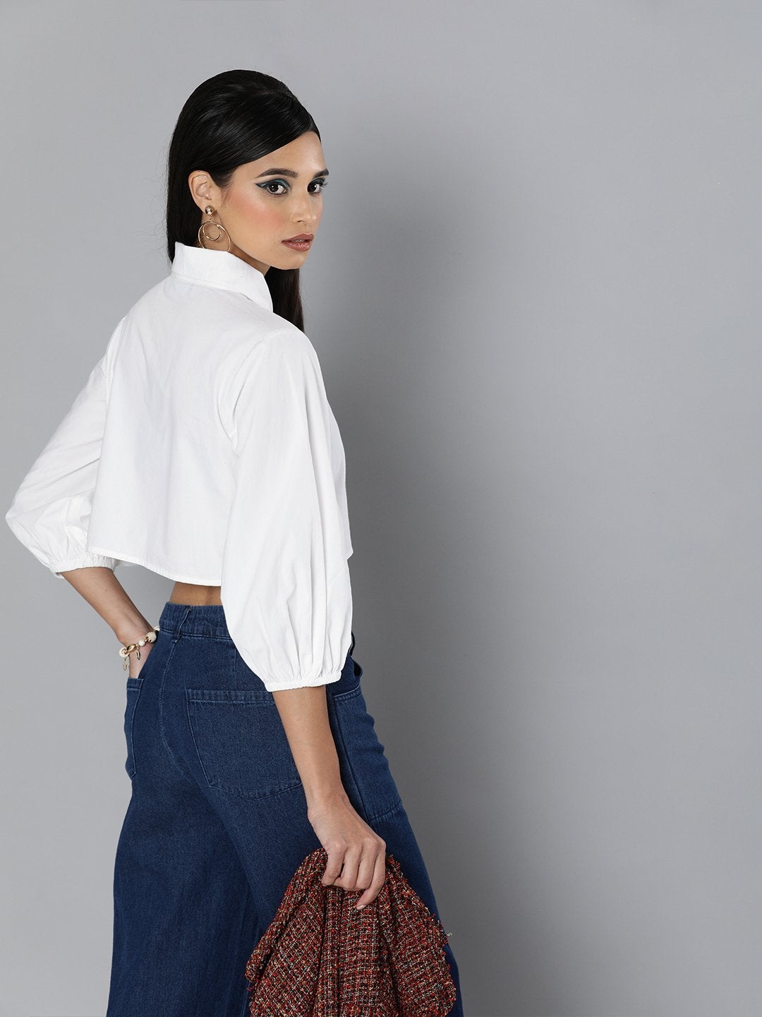 Women's White Loose Fit Shirt Style Top