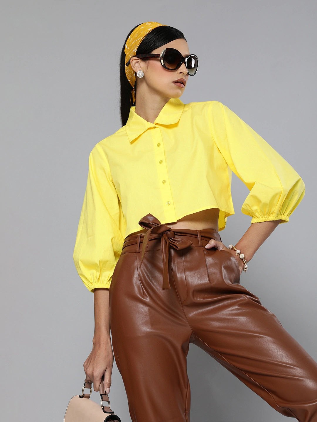 Women's Yellow Loose Fit Shirt Style Top