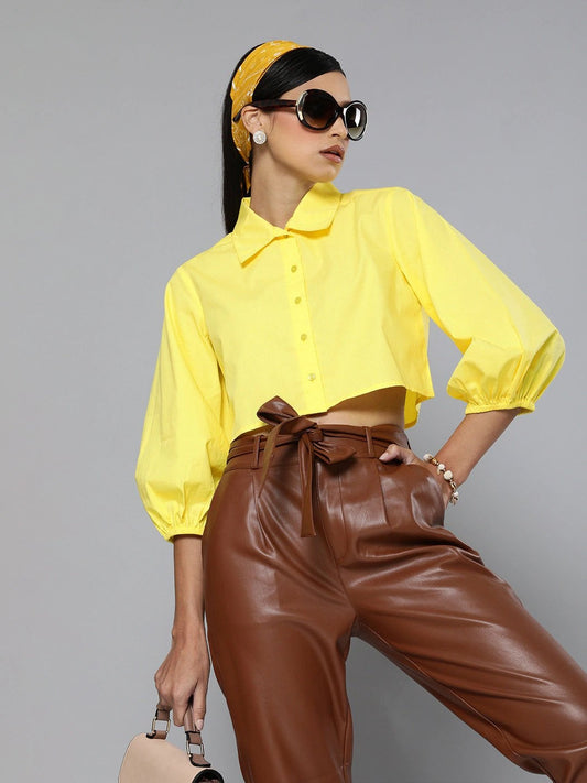 Women's Yellow Loose Fit Shirt Style Top
