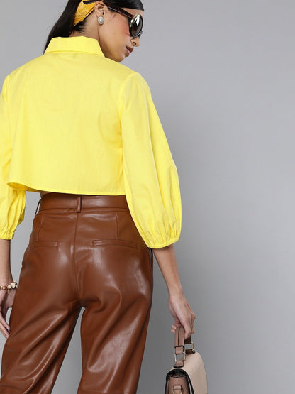 Women's Yellow Loose Fit Shirt Style Top