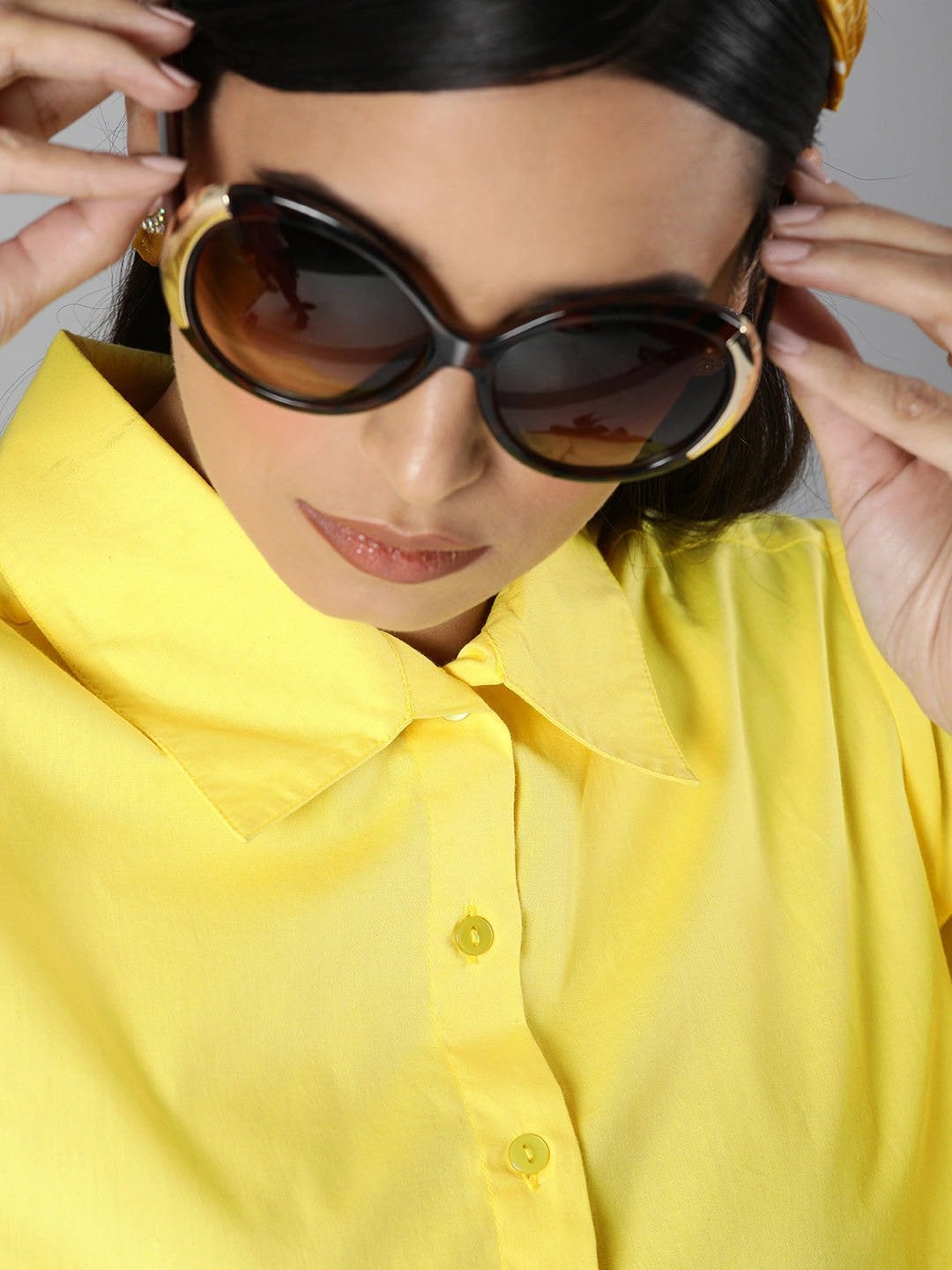 Women's Yellow Loose Fit Shirt Style Top