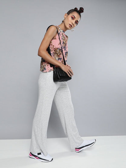 Women's Pink Floral Pleated Halter Top