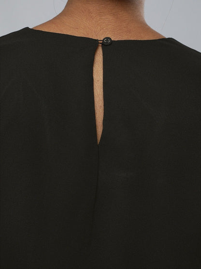 Women's Black Pleated-Sleeves Crop Top
