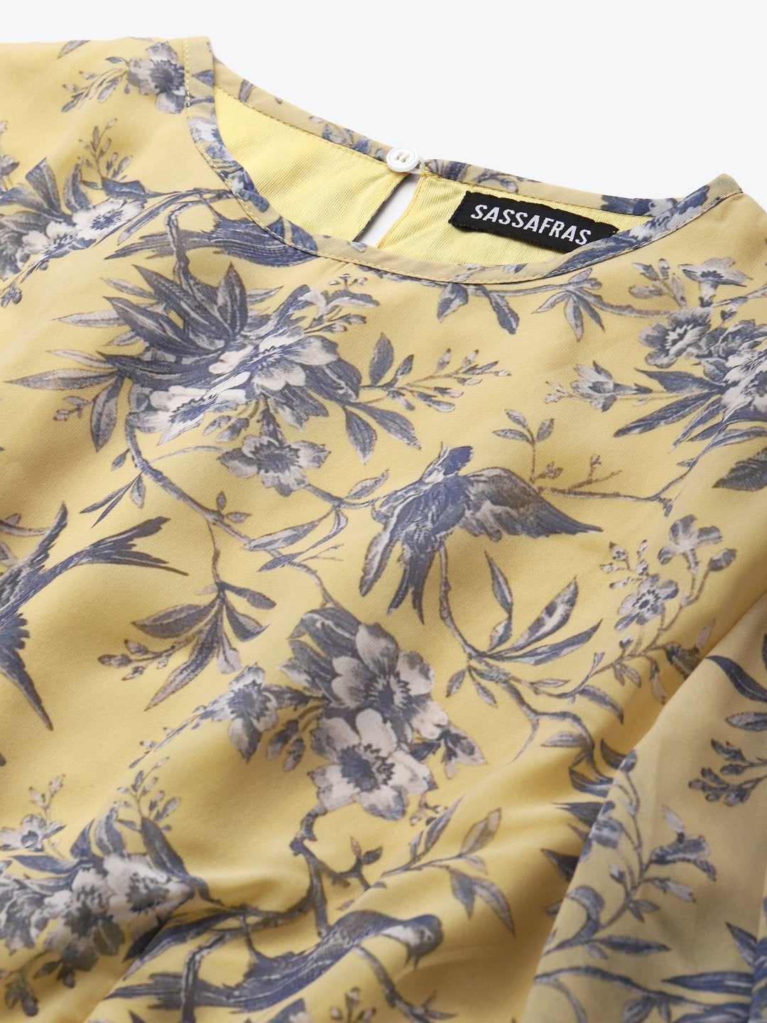 Women's Yellow Floral Balloon Sleeve Blouse