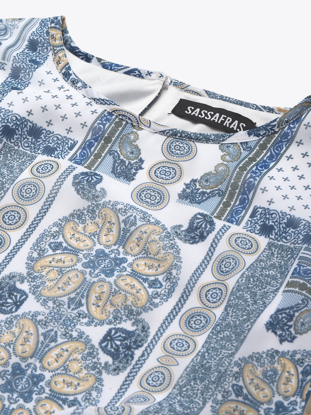 Women's Blue Patch Print Balloon Sleeve Blouse