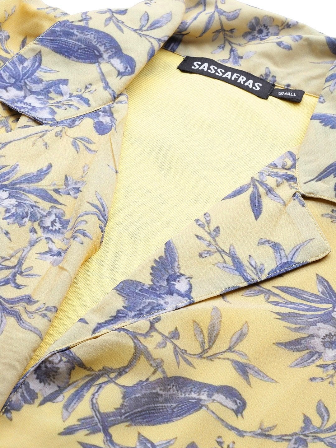 Women's Yellow Floral Tie Knot Crop Shirt Top
