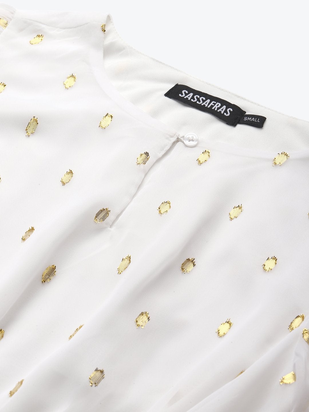 Women's White Lurex Smocked Waist Top