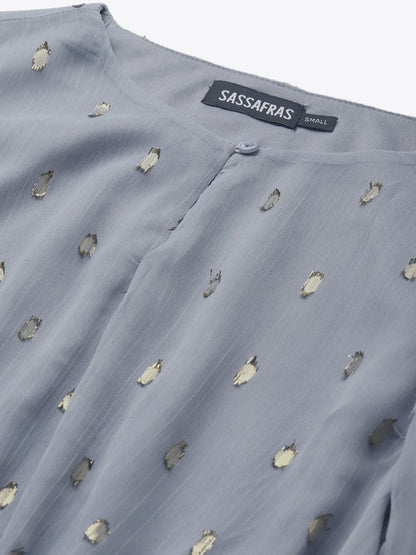 Women's Grey Lurex Smocked Waist Top