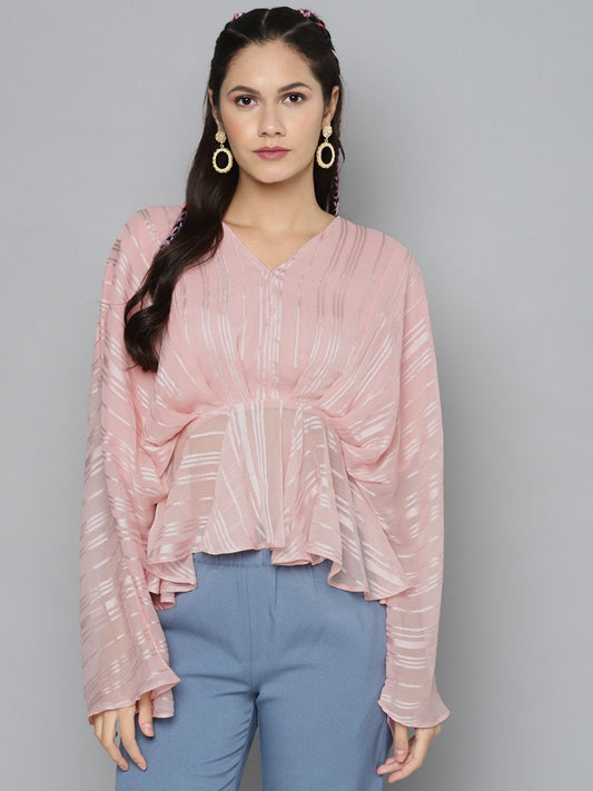 Women's Pink Lurex Kimono Top