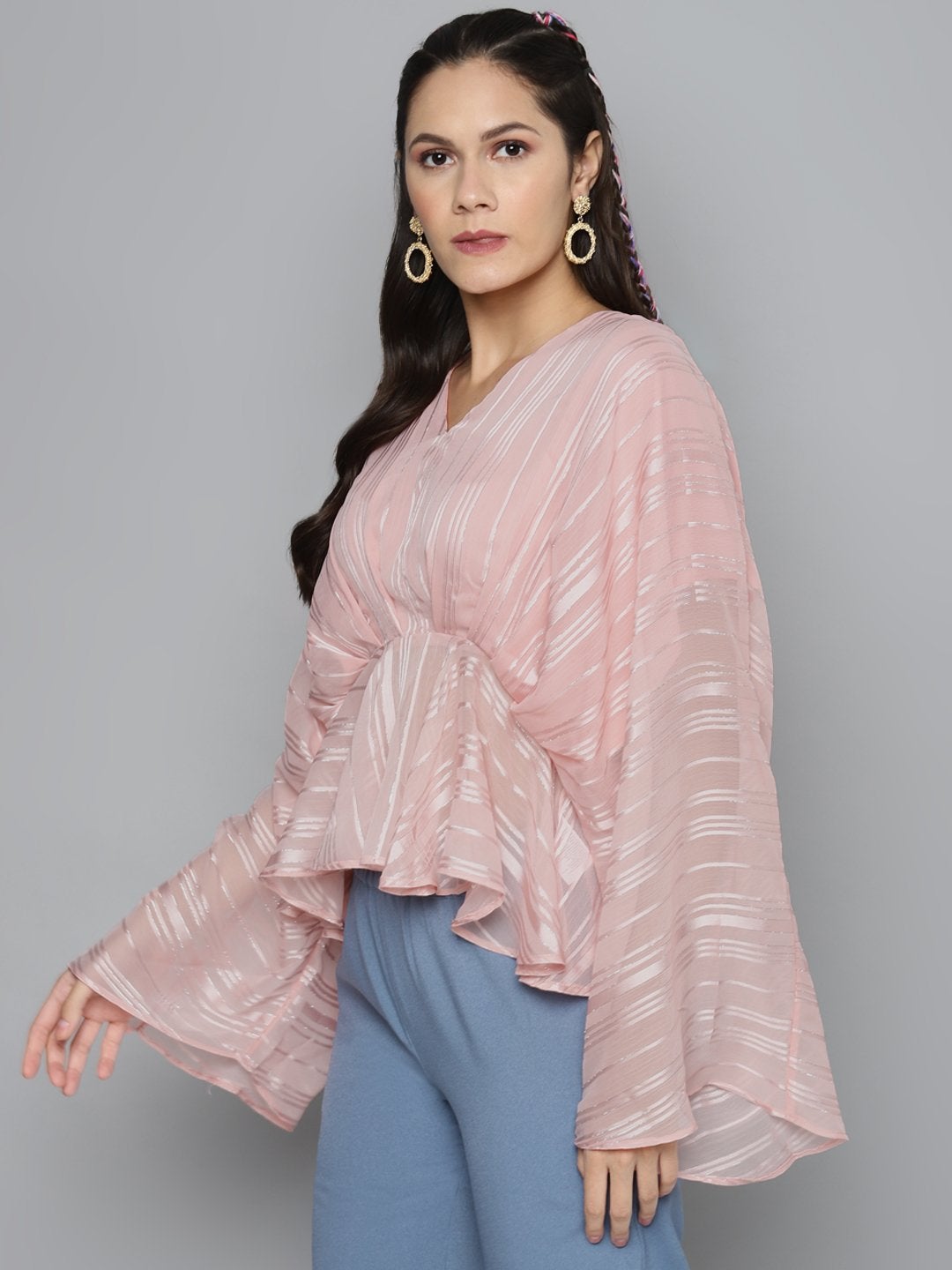 Women's Pink Lurex Kimono Top
