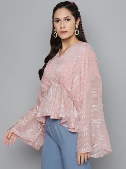 Women's Pink Lurex Kimono Top