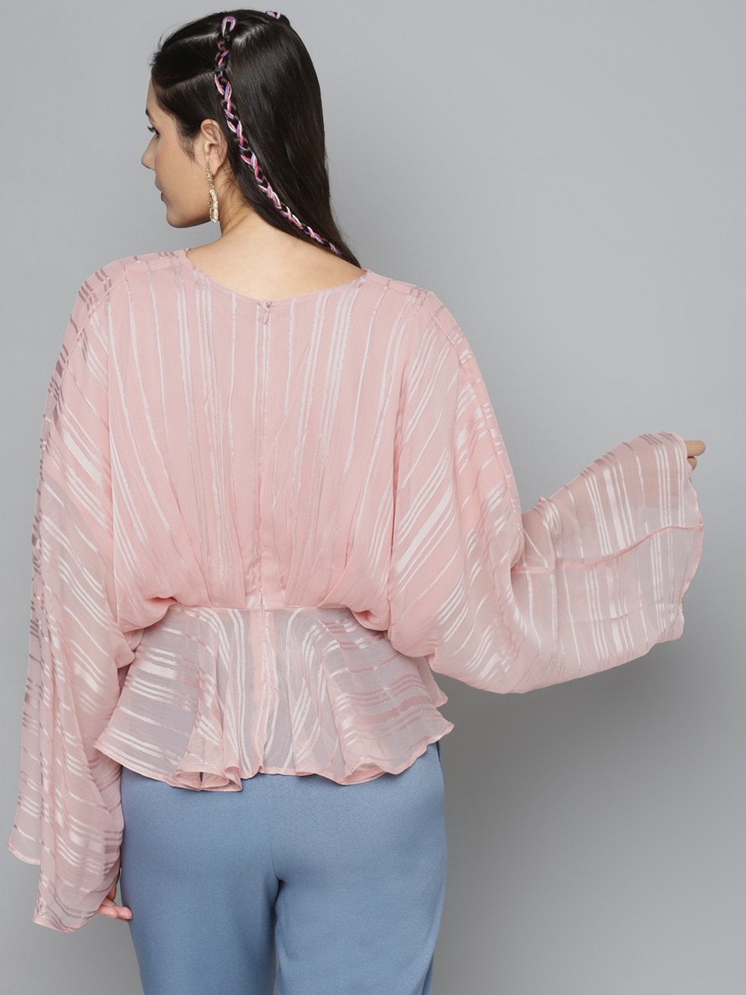 Women's Pink Lurex Kimono Top