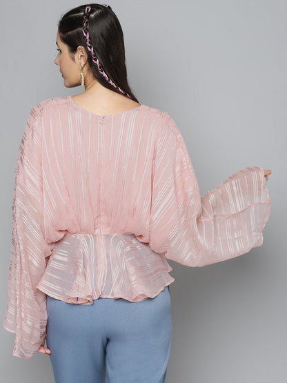 Women's Pink Lurex Kimono Top