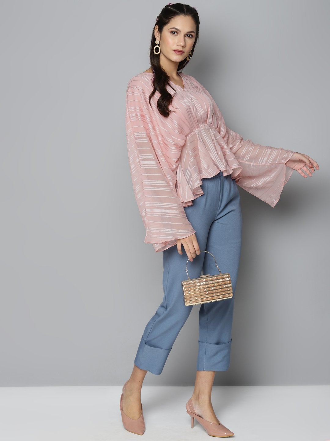 Women's Pink Lurex Kimono Top