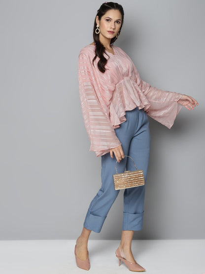 Women's Pink Lurex Kimono Top