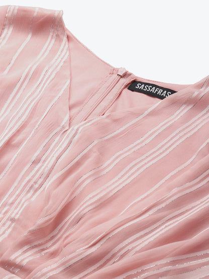 Women's Pink Lurex Kimono Top