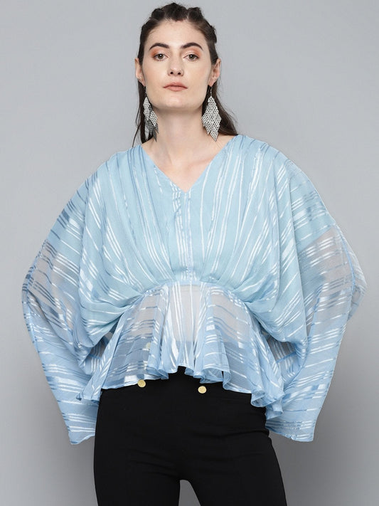 Women's Blue Lurex Kimono Top