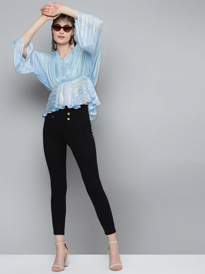Women's Blue Lurex Kimono Top