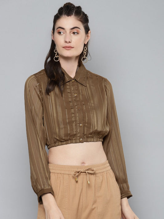 Women's Copper Lurex Crop Shirt Top