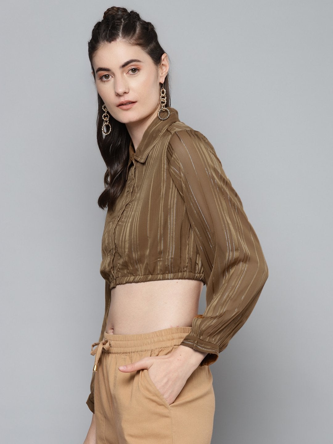 Women's Copper Lurex Crop Shirt Top