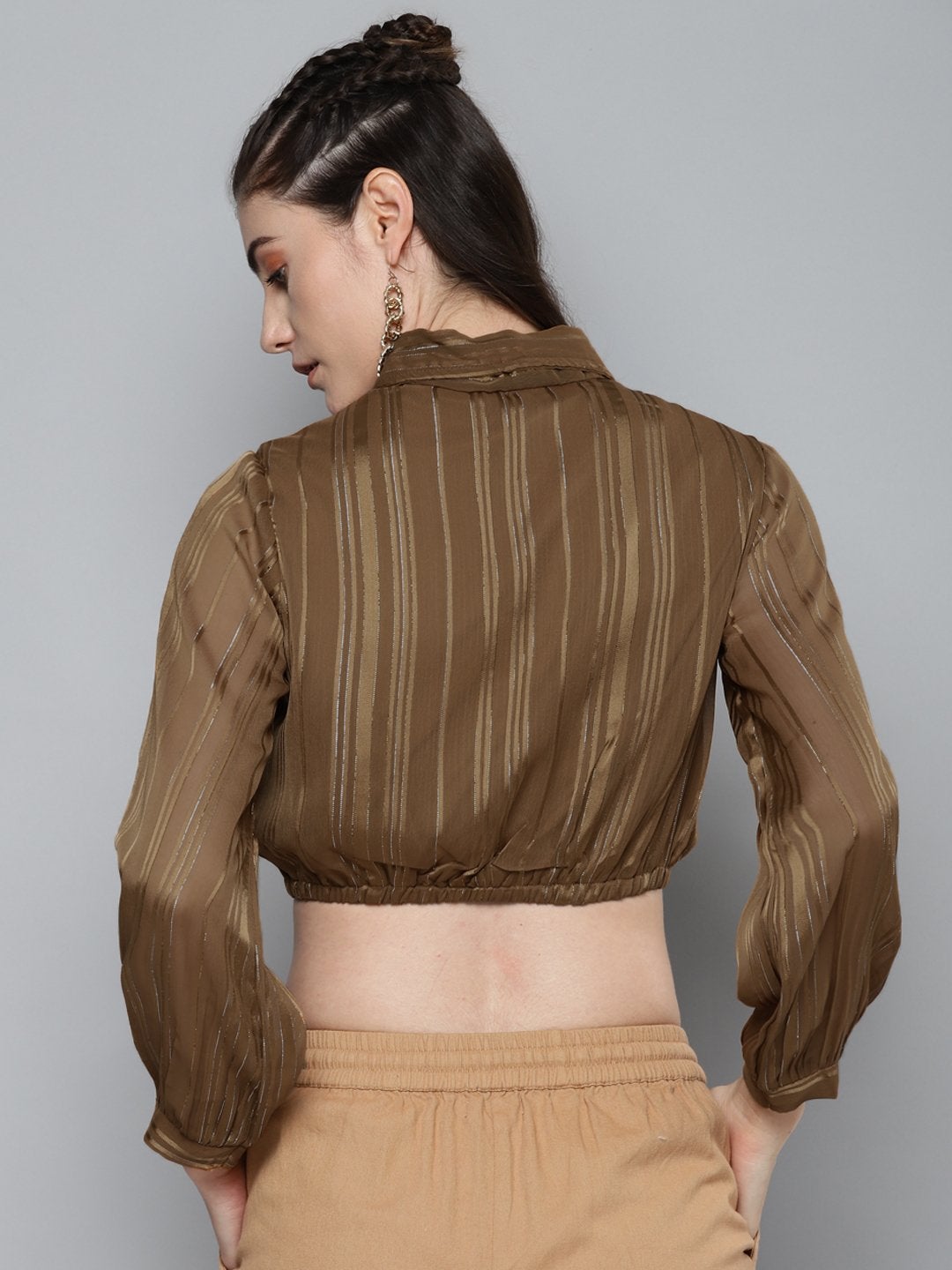 Women's Copper Lurex Crop Shirt Top