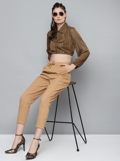 Women's Copper Lurex Crop Shirt Top