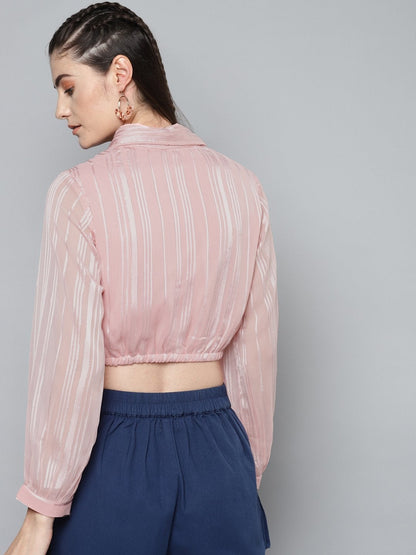 Women's Pink Lurex Crop Shirt Top