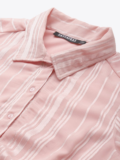 Women's Pink Lurex Crop Shirt Top