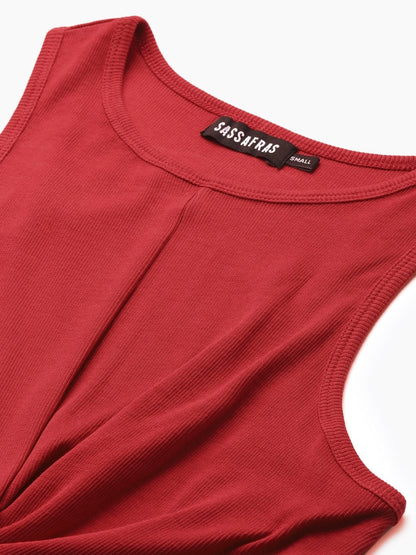 Women's Red Front Knot Crop Top
