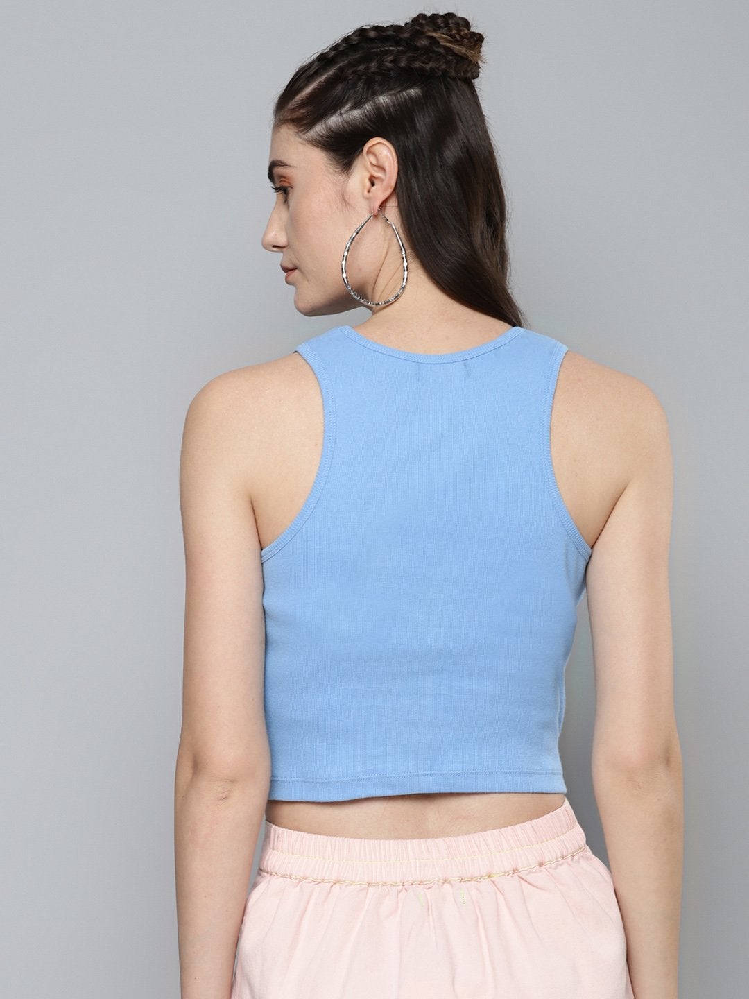 Women's Blue Front Knot Crop Top