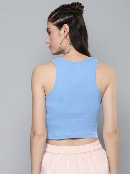 Women's Blue Front Knot Crop Top