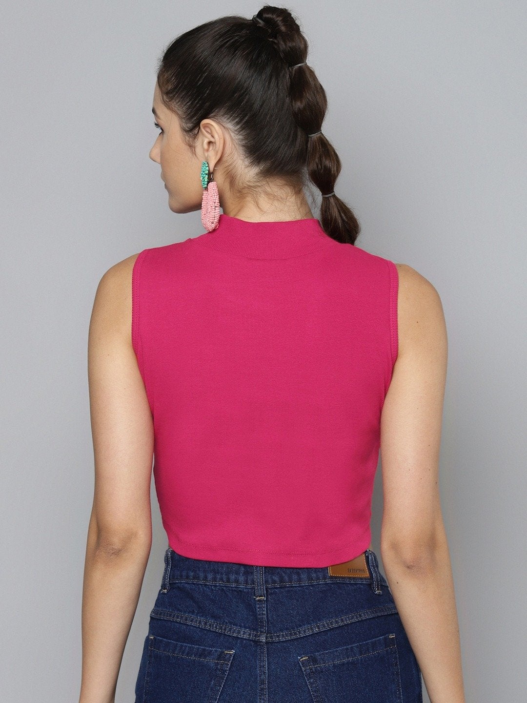 Women's Fuchsia High Neck Crop Top