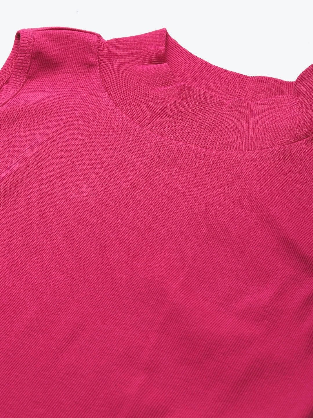 Women's Fuchsia High Neck Crop Top