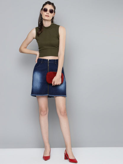 Women's Olive High Neck Crop Top
