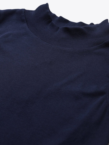 Women's Navy High Neck Crop Top