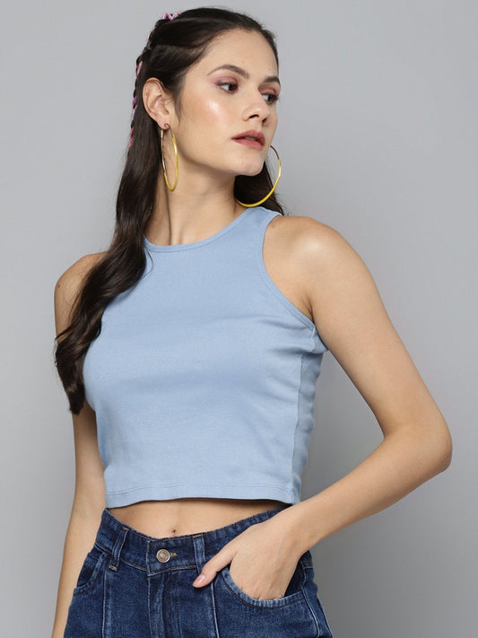 Women's Blue Box Back Crop Top