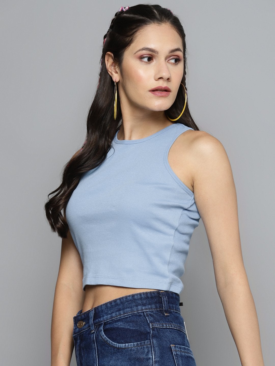 Women's Blue Box Back Crop Top