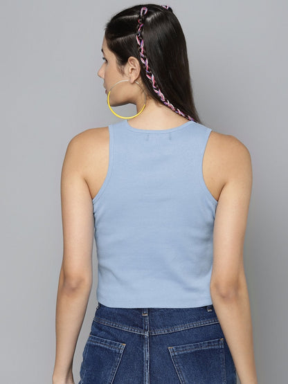 Women's Blue Box Back Crop Top
