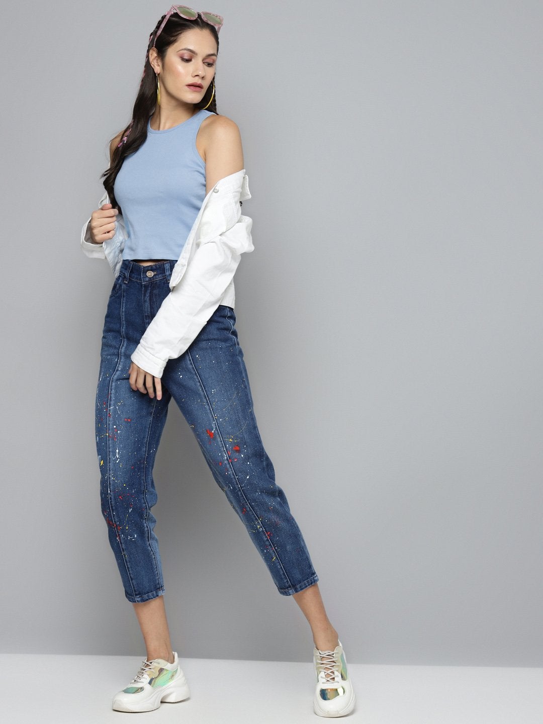 Women's Blue Box Back Crop Top