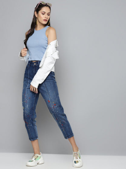 Women's Blue Box Back Crop Top