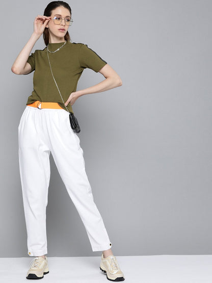 Women's Olive Tape Detail At Sleeve Top