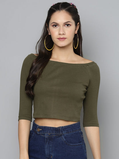 Women's Olive Bardot Crop Top