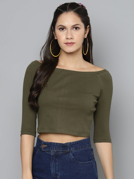 Women's Olive Bardot Crop Top