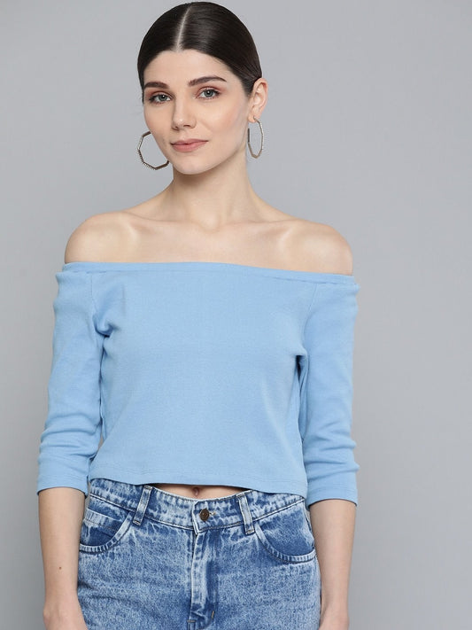Women's Blue Bardot Crop Top