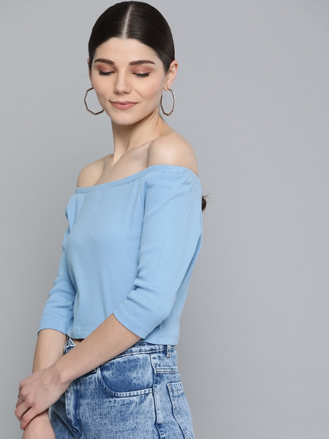 Women's Blue Bardot Crop Top