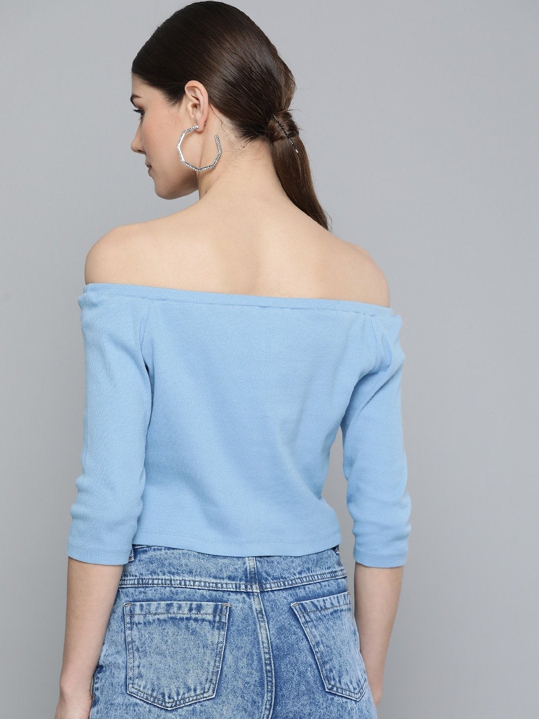 Women's Blue Bardot Crop Top