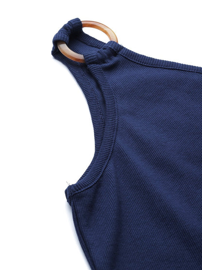 Women's Navy One Shoulder Strappy Top