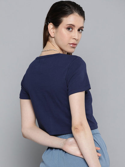 Women's Navy Front Button Crop Top